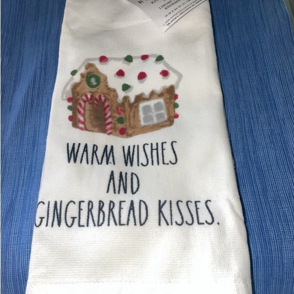 Rae Dunn WARM WISHES and GINGERBREAD KISSES Kitchen Dish / Hand Towel Set - Picture 2 of 9